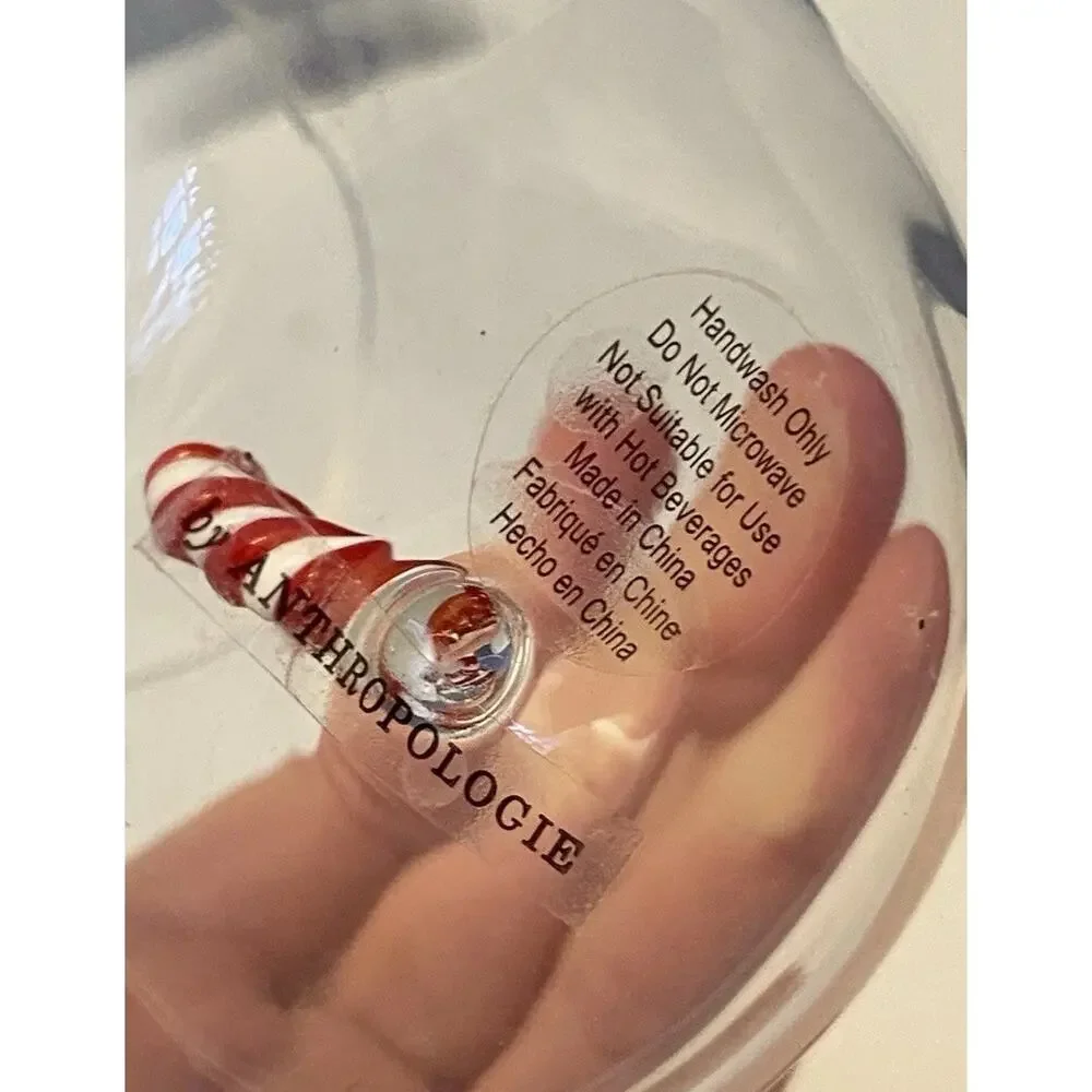NEW Anthropologie Jolly Icon Stemless Wine Glass Christmas Candy Cane Holidays